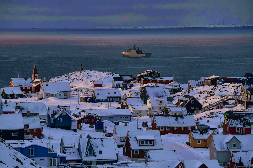 The Royal Danish Navy's HDMS Knud Rasmussen off Nuuk, Greenland, in mid-January.