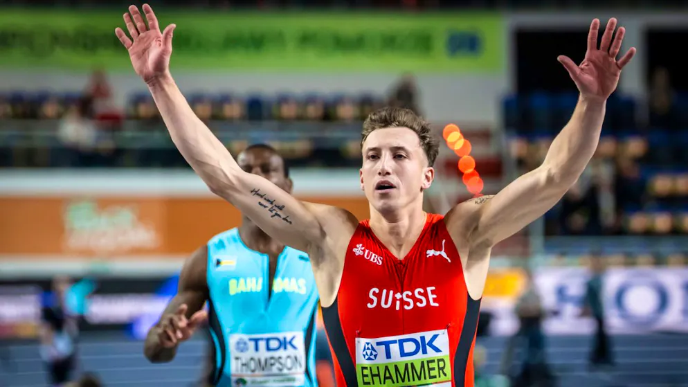 Simon Ehammer gelingt an der Hallen-WM ein guter erster Tag - Gallery. Persönliche Bestzeit über 60 m in 6,69 Sekunden: Ehammer jubelt nach dem Zieldurchlauf