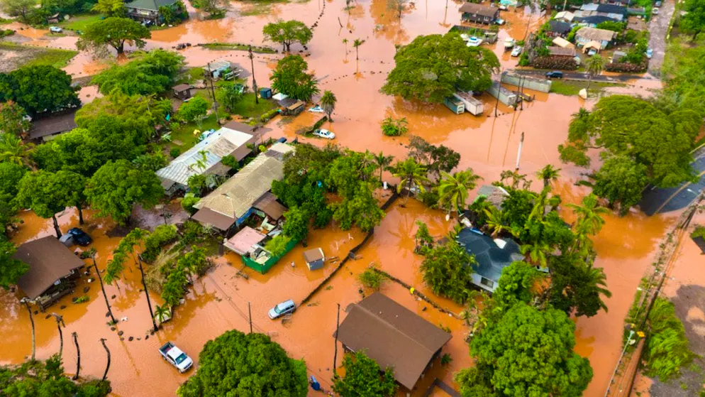 A flooded residential area in Waialua. Photo: Mengshin Lin/AP/dpa