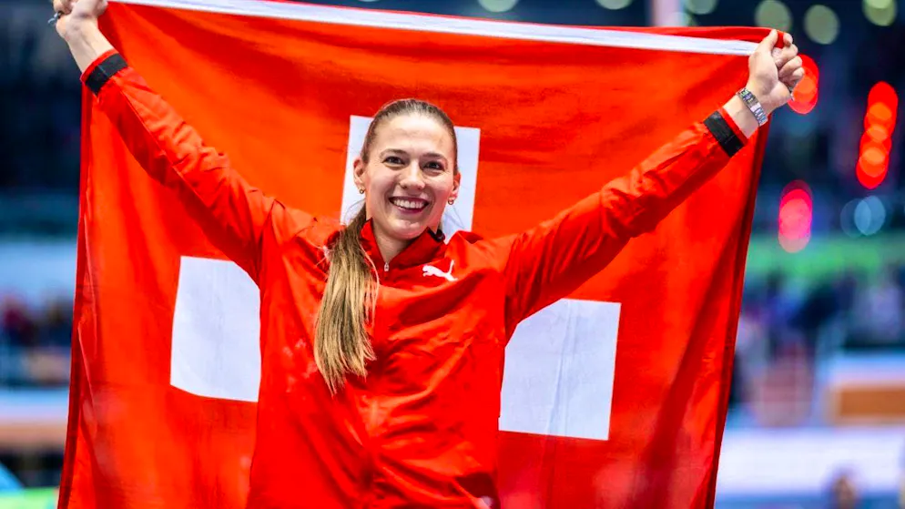 Pole vaulter Angelica Moser is delighted with her bronze medal at the World Indoor Championships in Torun