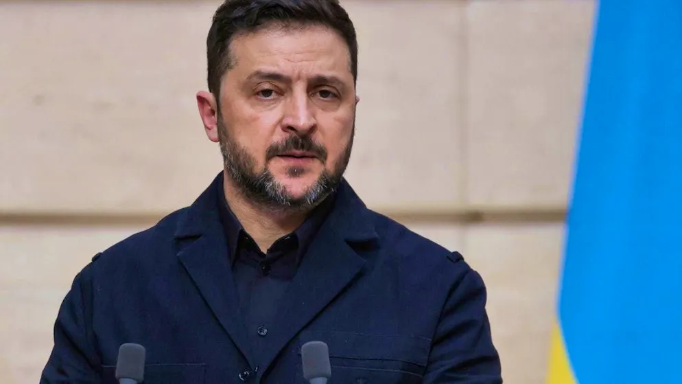 ARCHIVE - Volodymyr Zelensky, President of Ukraine, speaks during a joint press conference with French President Macron (not pictured) after a bilateral meeting at the Elysee Presidential Palace. Photo: Ludovic Marin/Pool AFP/AP/dpa