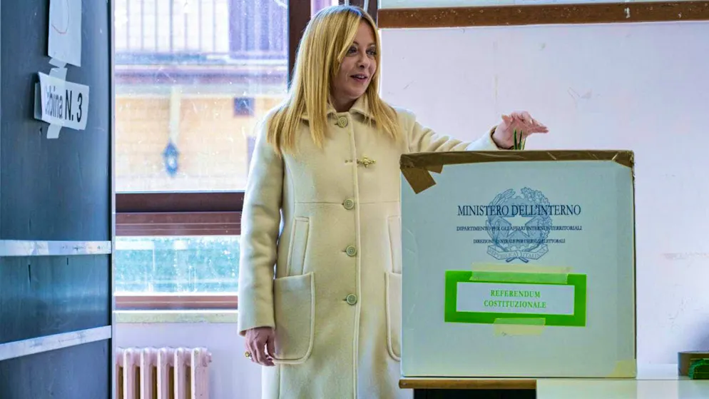 Giorgia Meloni casts her vote in the referendum on judicial reform. Photo: Valentina Stefanelli/LaPresse/AP/dpa