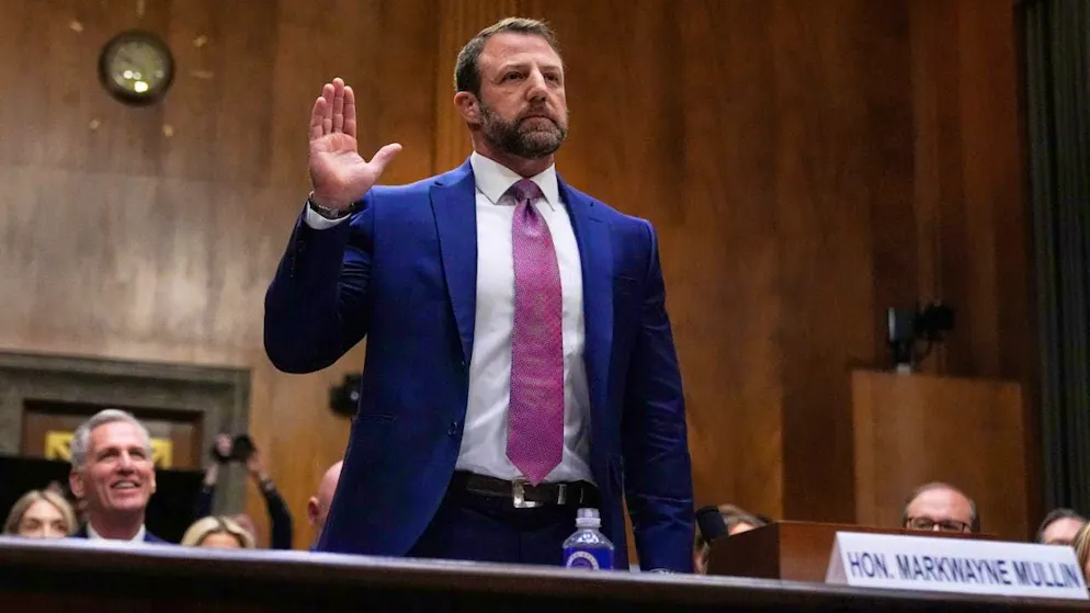 ARCHIVE - Senator Markwayne Mullin, US President Trump's nominee for Secretary of Homeland Security, is sworn in before testifying during a Senate Homeland Security and Governmental Affairs Committee hearing. Photo: Manuel Balce Ceneta/AP/dpa