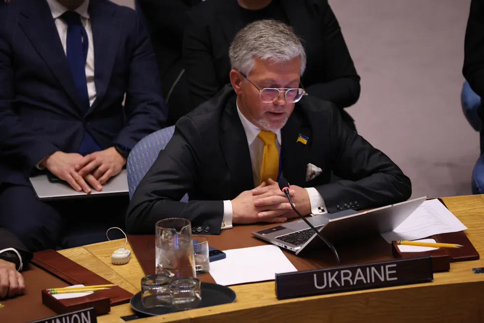 Der ukrainische Botschafter bei den Vereinten Nationen, Andrij Melnyk, am Montag vor dem UN-Sicherheitsrat in New York.