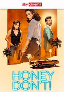 Drei Porträts von Margaret Qualley, Aubrey Plaza und Chris Evans in farbigen Quadraten angeordnet. Komödien-Poster.