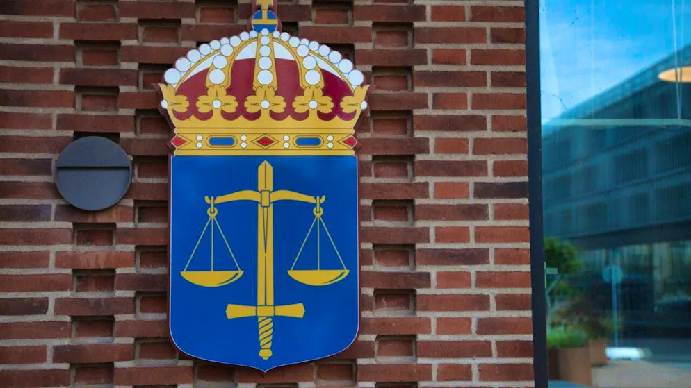 ARCHIVE - The logo of the Swedish courts at Malmö District Court. Photo: Steffen Trumpf/dpa