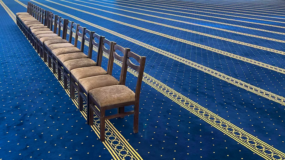 Mosque. The huge area is cleaned using powerful, partly automated systems - several times a day between prayers.