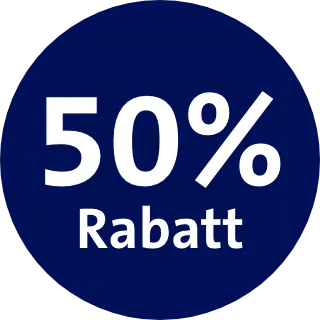 Ein runder, dunkelblauer Sticker mit der weißen Aufschrift 