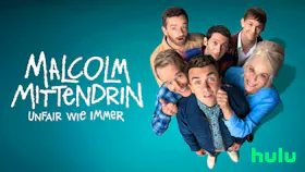 Die gesamte Familie steht in einer chaotischen Küche: Hal und Lois im Hintergrund, Malcolm, Reese, Dewey und Francis posieren genervt im Vordergrund.