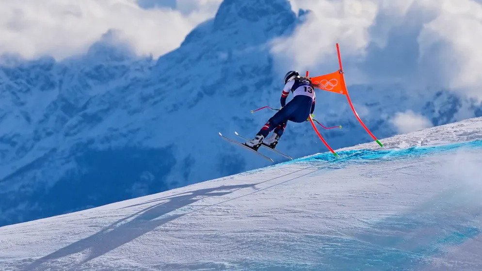 Lindsey Vonn bei ihrem verhängnisvollen Sturz an den Olympischen Spielen.