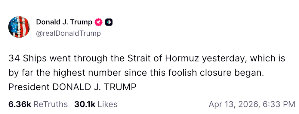 Trumps Post vom 13. April.