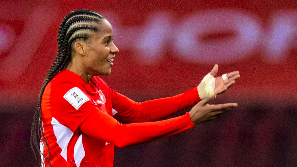 Double celebration: Aurelie Csillag scores the first two Swiss goals in the 3:1 win against Turkey