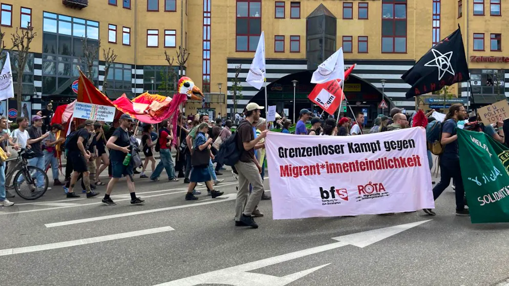 La manifestation s'est terminée sur la passerelle des trois pays, qui enjambe le Rhin au nord de Bâle.