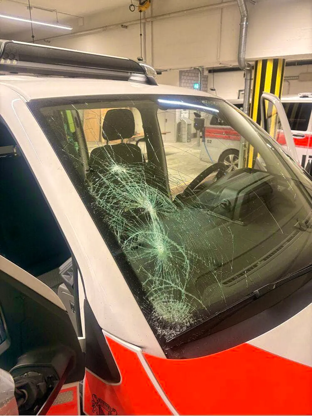 A damaged police car after the party.