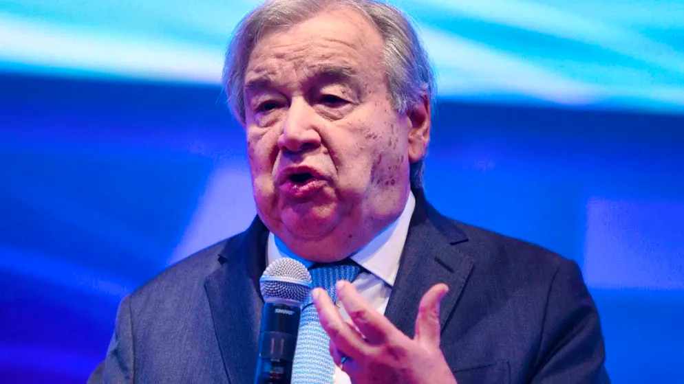 UN Secretary-General Antonio Guterres speaks at the event "Water Forward - Driving Jobs and Prosperity" during the Spring Meetings of the World Bank and IMF at the IMF headquarters in Washington. Photo: Gent Shkullaku/ZUMA Press Wire/dpa