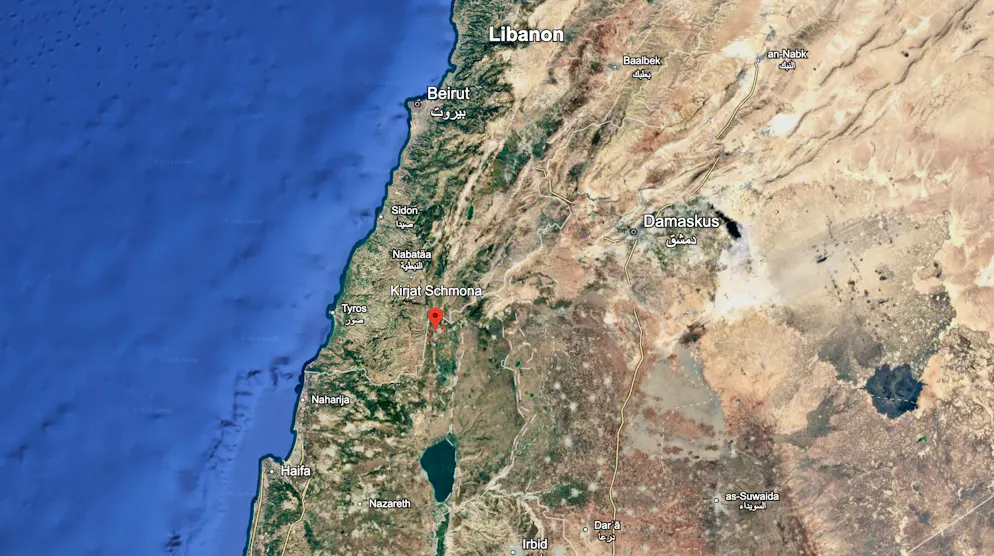 Rot markiert: Die Lage von Kiriat Schmona an der Grenze zum Libanon.