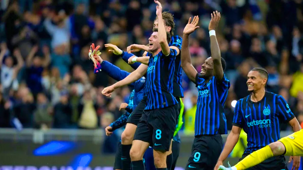 Manuel Akanji (right) and his Inter Milan team-mates are in a state of joy after reaching the cup final