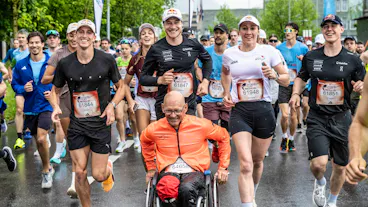 (L-R) Simon Ehammer, Marco Odermatt, Heinz Frei, Daniela Ryf and Franjo von Allman seen during the Wings for Life World Run in Zug, Switzerland on May 04, 2025. // Dean Treml for Wings for Life World Run // SI202505042737 // Usage for editorial use only // 