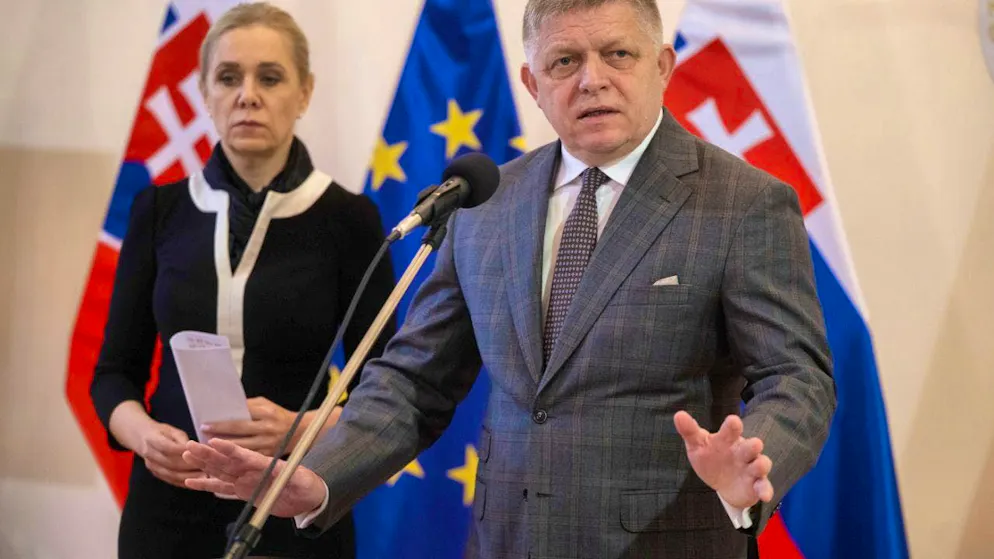 ARCHIVE - Robert Fico (Smer-SD), Prime Minister of Slovakia, makes a statement next to Denisa Sakova, Minister of Economy (archive photo). Photo: Martin Baumann/TASR/dpa