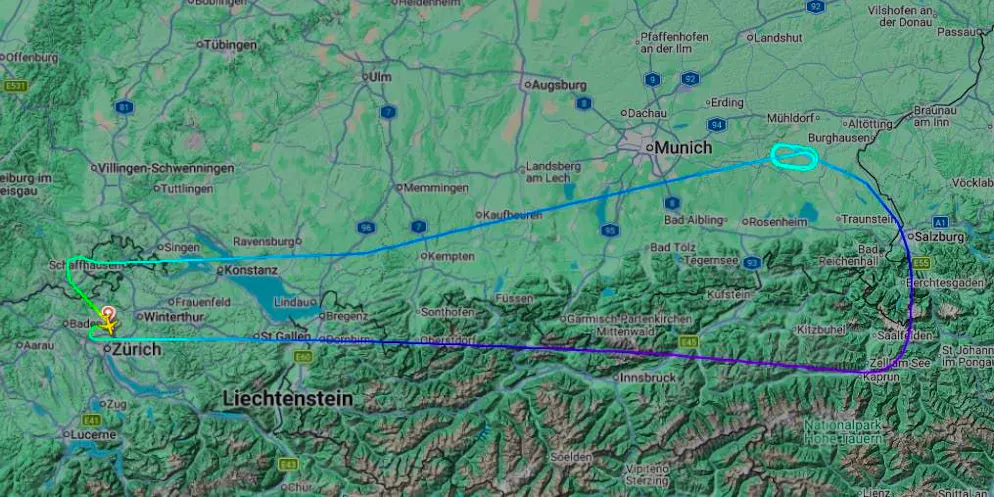 About halfway to Budapest, the Swiss plane had to turn around.