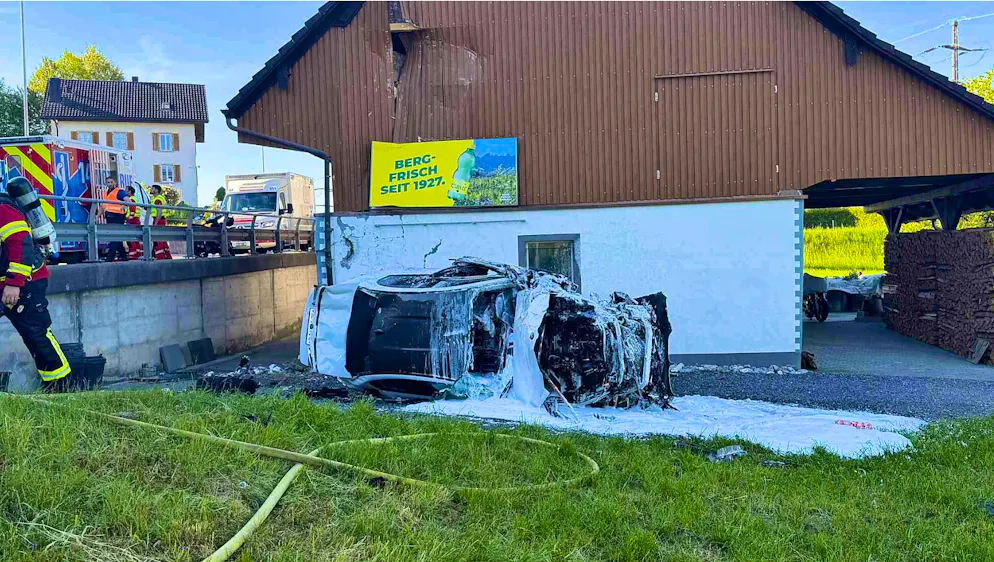 The car caught fire after the collision.
