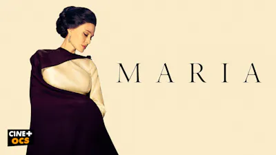 Film biographique Maria avec femme élégante en portrait, représentation stylisée d’une personnalité célèbre
