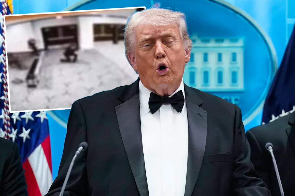 Trump gab nach dem Vorfall eine Pressekonferenz im Smoking.
