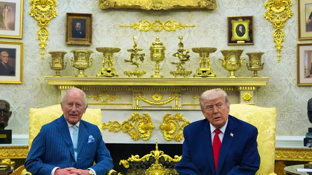 Donald Trump with King Charles III in the Oval Office.