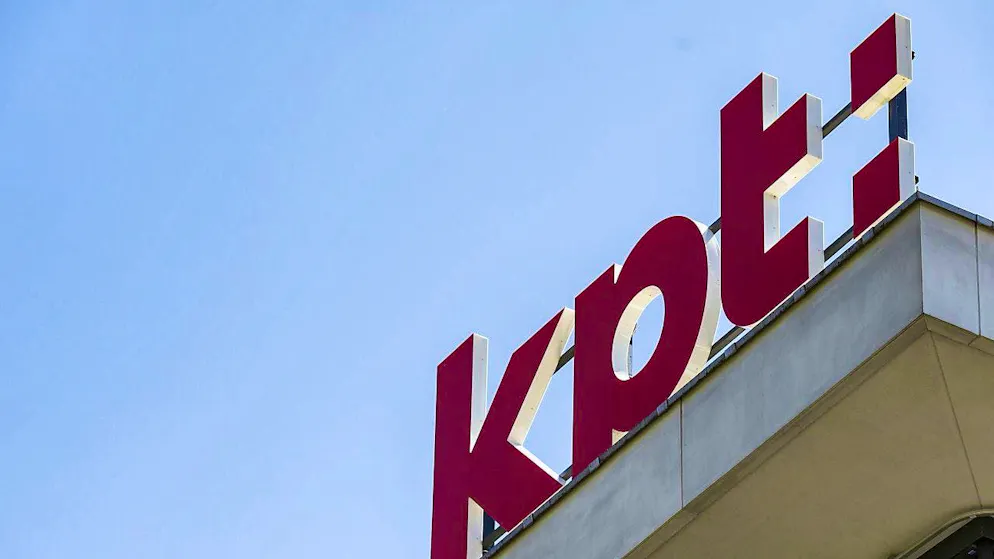 The logo of the Bern health insurance company KPT on the building of its headquarters in Bern-Wankdorf.