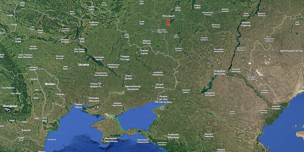 Markiert: Lage von Woronesch in Russland.