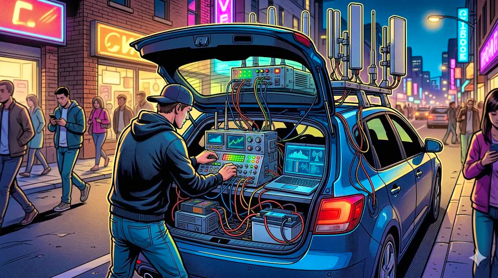 Gli SMS blaster sono gestiti dal bagagliaio di un'auto.