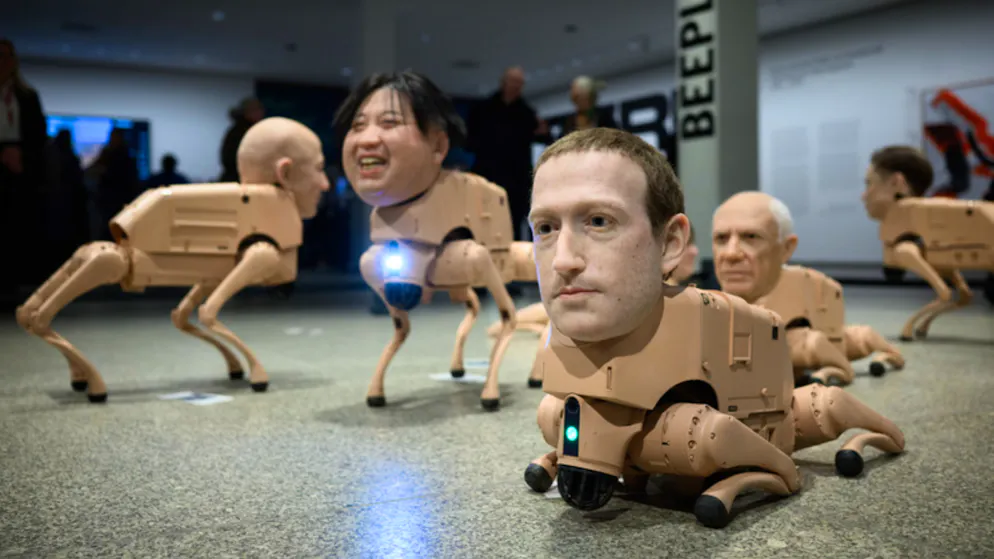 Tech-Gurus im Visier der Kunst. Wenn Musk, Zuckerberg und Bezos zu Roboterhunden werden