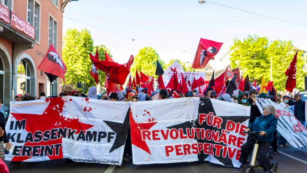 Thousands gathered for the official May Day parade in Zurich.