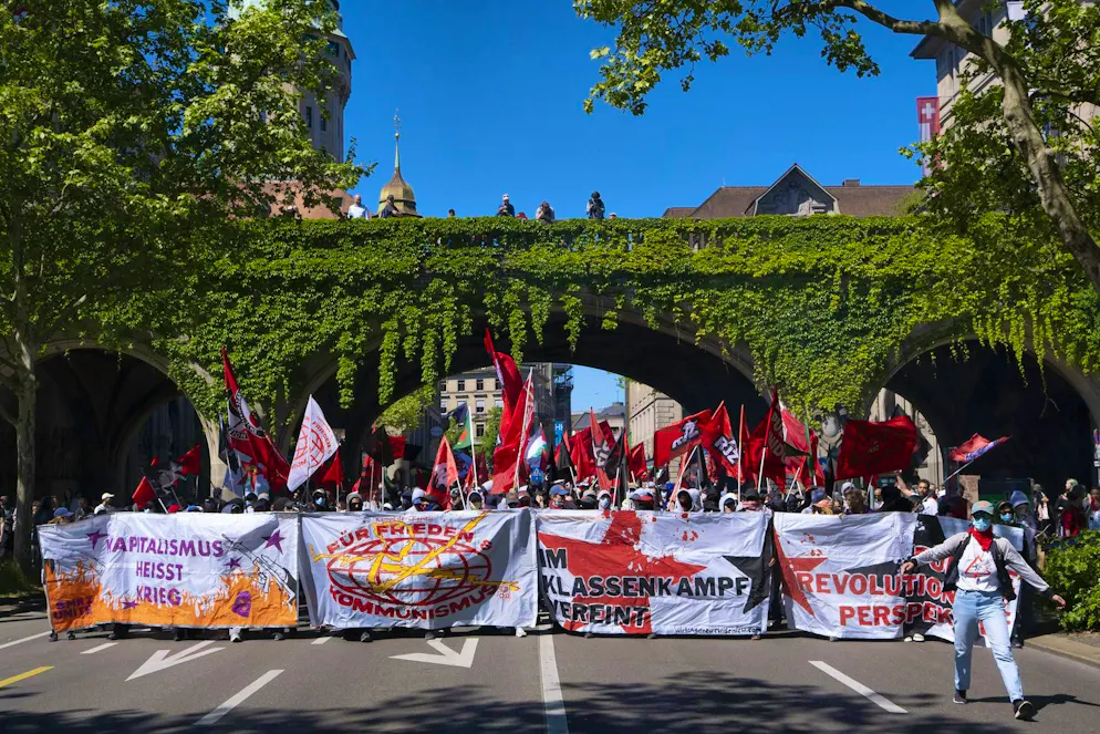 May 1, 2026. Participants of the left-wing autonomous bloc demonstrate at the Urania.