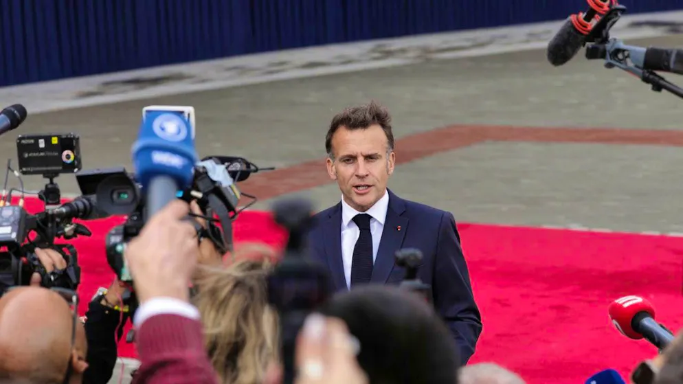 French President Emmanuel Macron speaks to the media at a meeting of the European Political Community. Photo: Anthony Pizzoferrato/AP/dpa