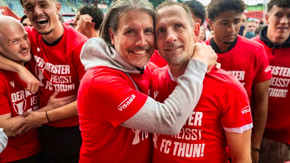 Coach Mauro Lustrinelli and president Andres Gerber are recognized in the media as key factors in FC Thun's sensational championship title