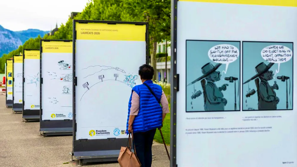 The works of the two winners of the International Press Drawing Prize can be seen in an exhibition at Quai Wilson in Geneva until the end of the month.