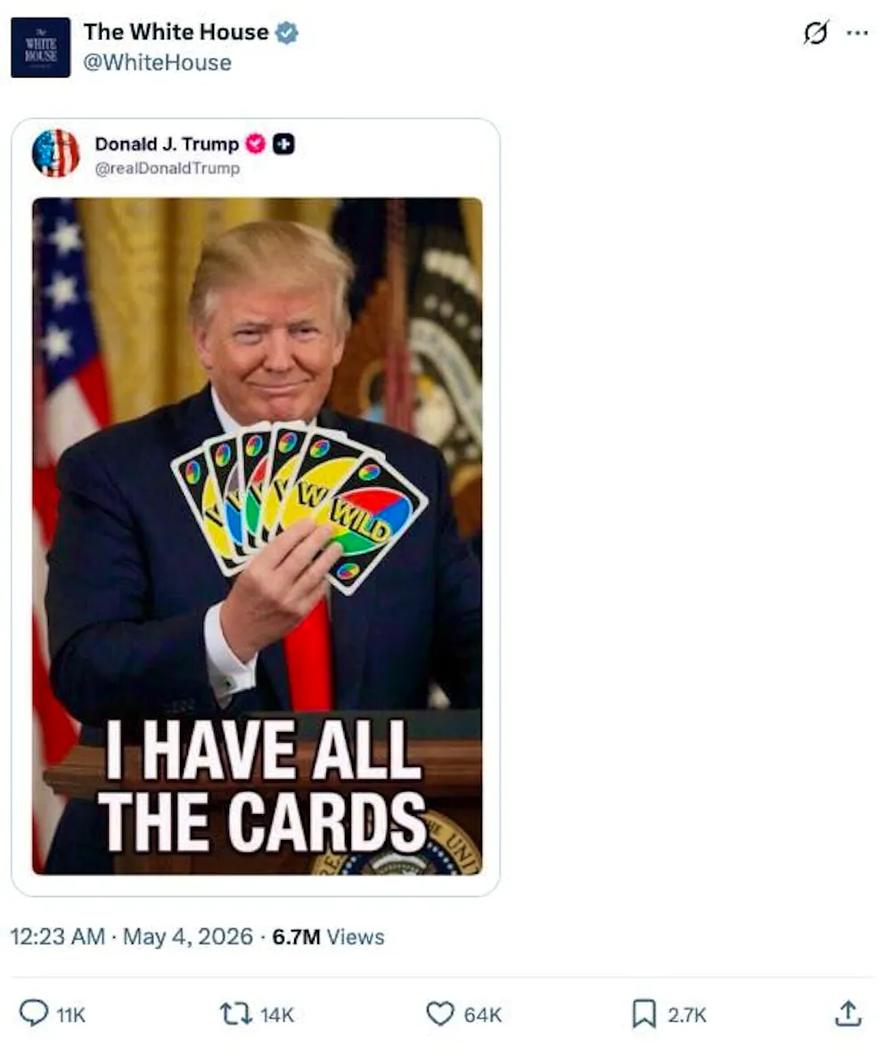 The White House posts the AI image of Donald Trump on X.