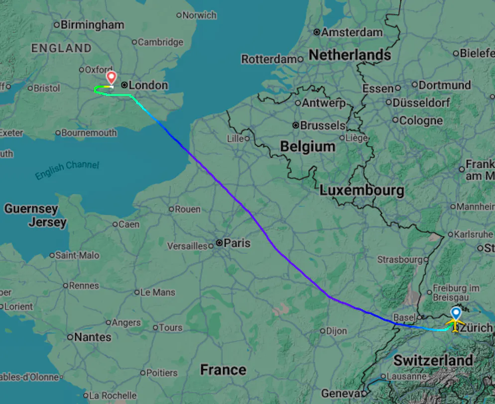 Die Flugroute des umgeleiteten United-Flugs.