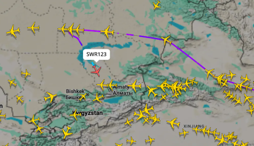 Die Swiss-Maschine drehte ausserplanmässig nach Almaty ab. 