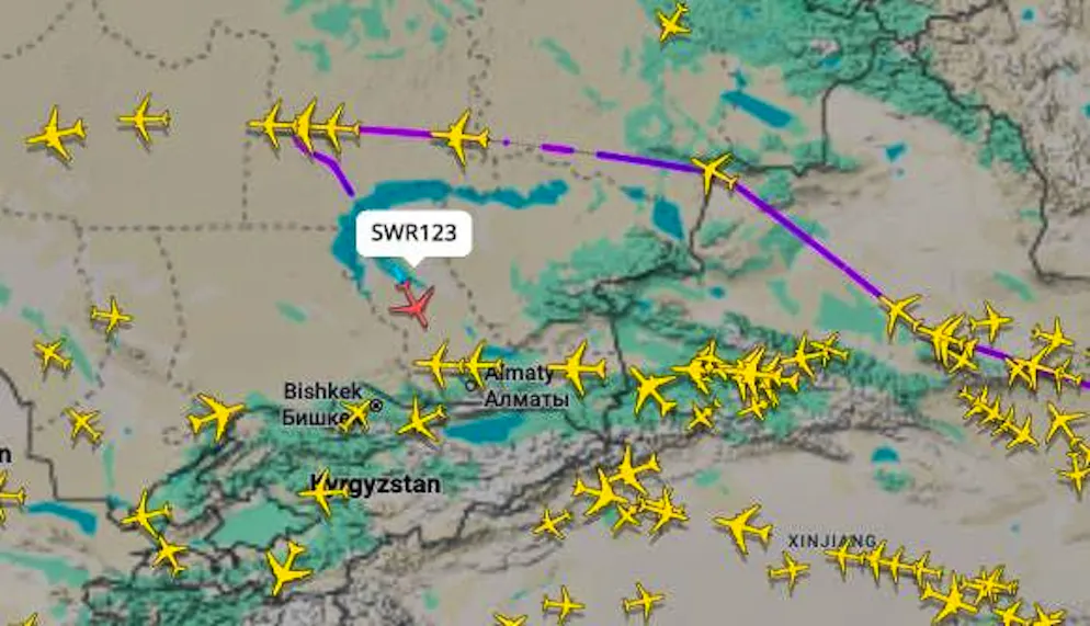 The Swiss aircraft made an unscheduled departure for Almaty.