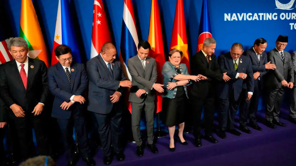 dpatopbilder – Das ASEAN-Aussenministertreffen auf der Mactan Expo auf den Philippinen. Foto: Aaron Favila/Pool AP/AP/dpa