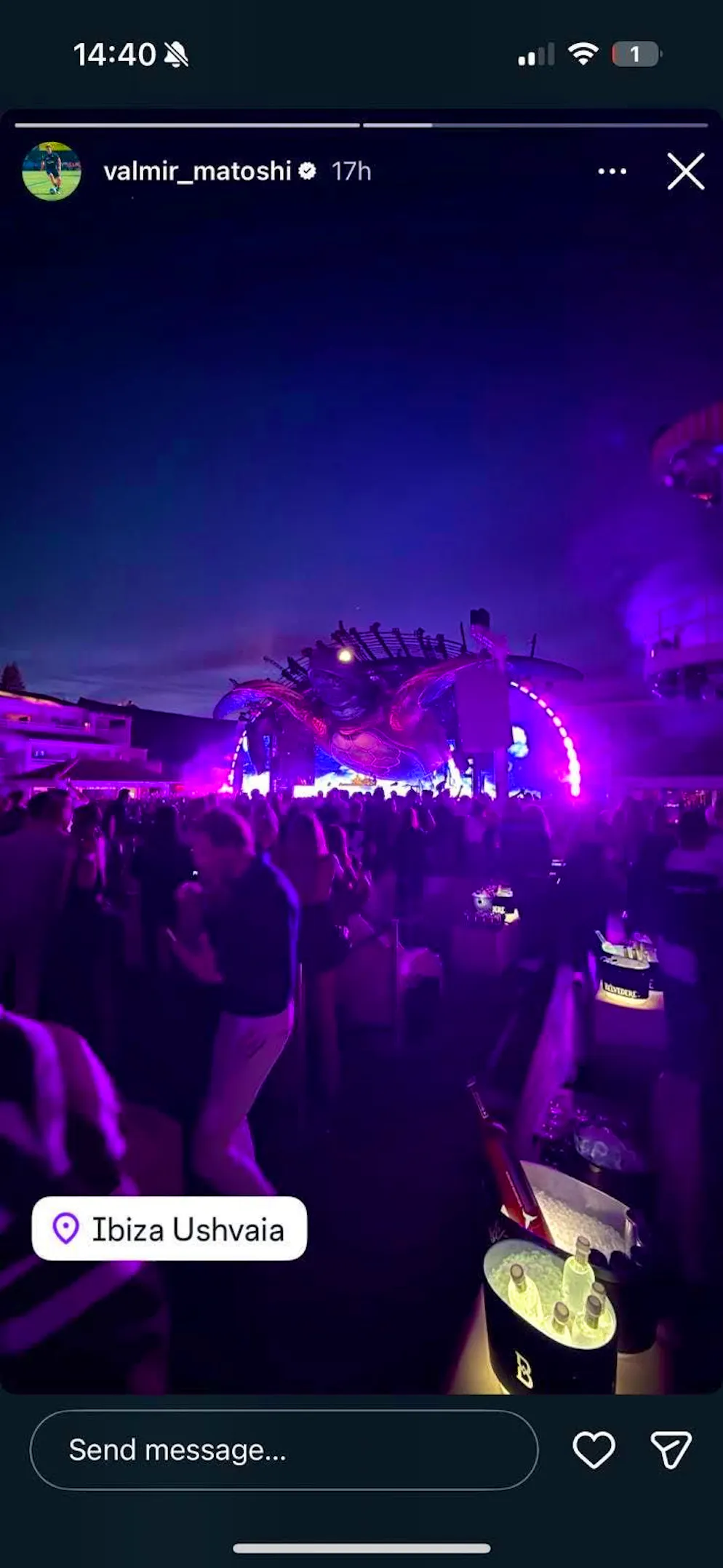 Valmir Matoshi posts a party picture in an Instagram story.