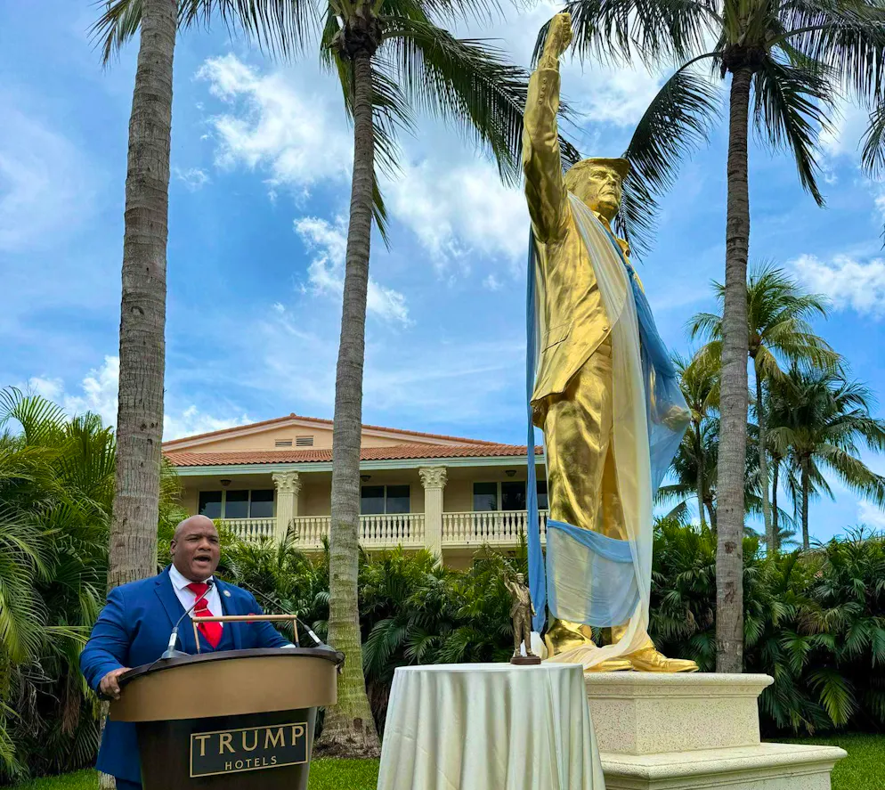 The Trump statue shows the US President with his right fist raised in the air. Trump made this gesture after an assassination attempt at an event in Pennsylvania in 2024.