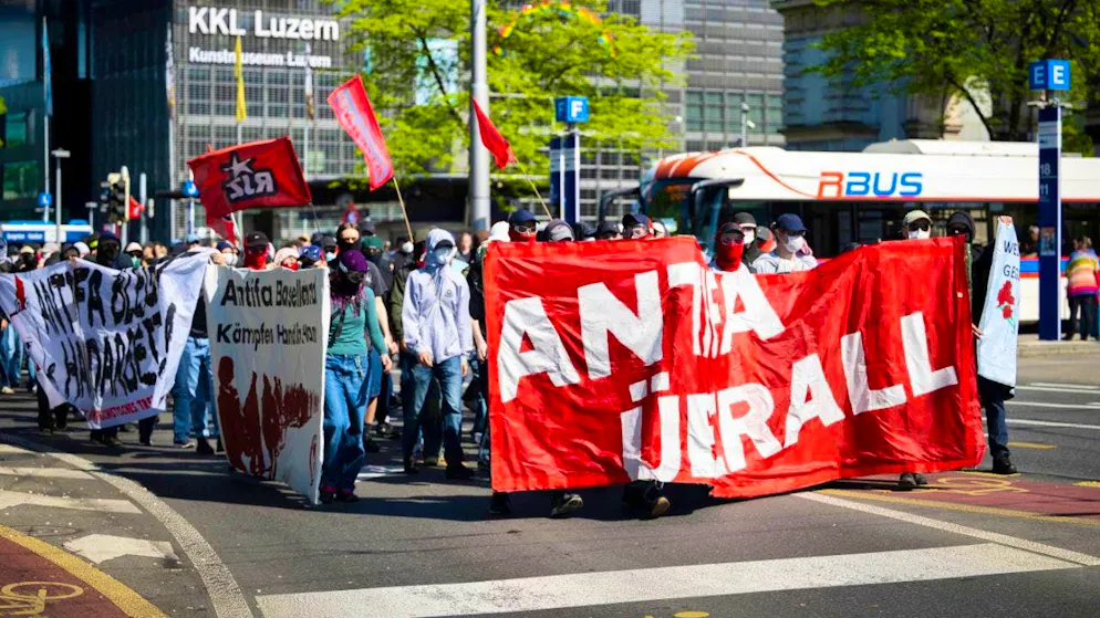 Rallies by and against Mass-Voll come to an end - Gallery. A counter-demonstration formed against the Mass-Voll demonstration.