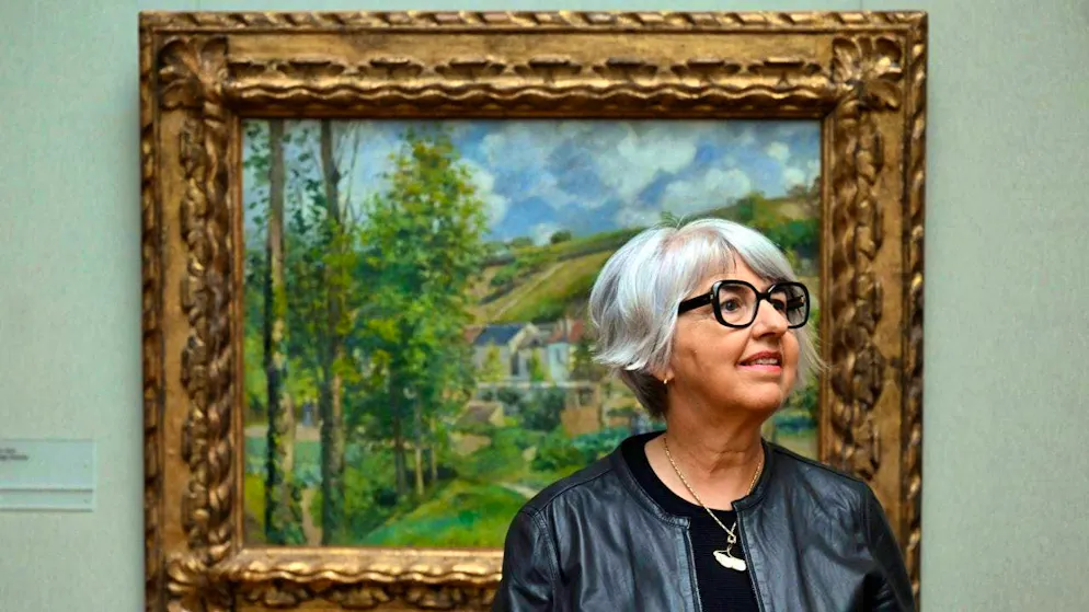 Federal Councillor Elisabeth Baume-Schneider stands in front of a painting by Camille Pissarro (1831-1903) at the reopening of the Oskar Reinhart Collection "Am Römerholz" in Winterthur on Saturday.