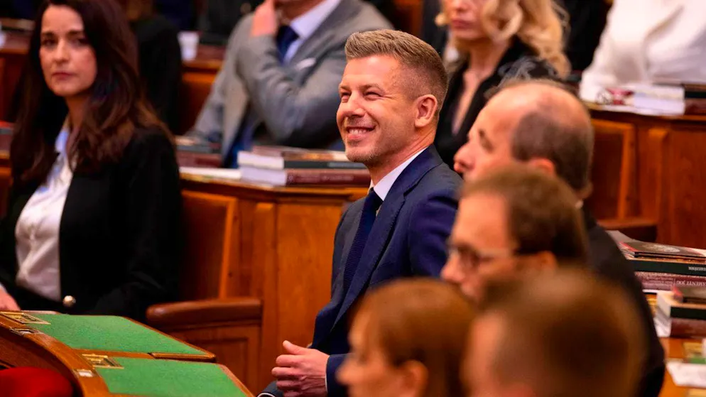 Hungarian Prime Minister-designate Peter Magyar smiles before the inauguration ceremony in parliament. Photo: Denes Erdos/AP/dpa