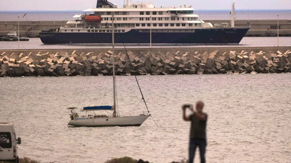 The cruise ship "MV Hondius" is moored in port on Monday, May 11, 2026. Photo: Arturo Rodriguez/AP/dpa