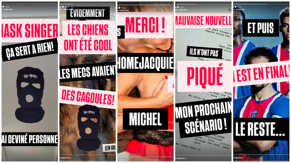Collage des différentes stories Instagram de Michaël Youn.