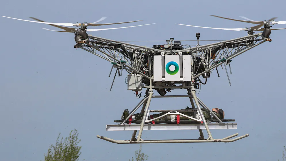Rescue from the air. This military drone is designed to retrieve wounded directly from the battlefield